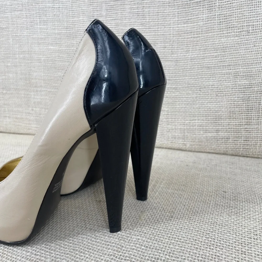 Cathy Jean‎ Brazil Beige Black Leather Colorblock Stiletto Pumps Heels 7M
